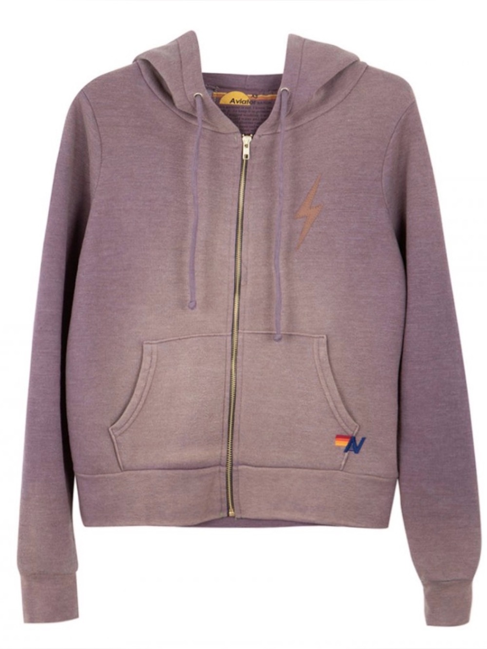Aviator Nation Faded brown Lightning Bolt Stitch 2 Zip Hoodie Size XS
